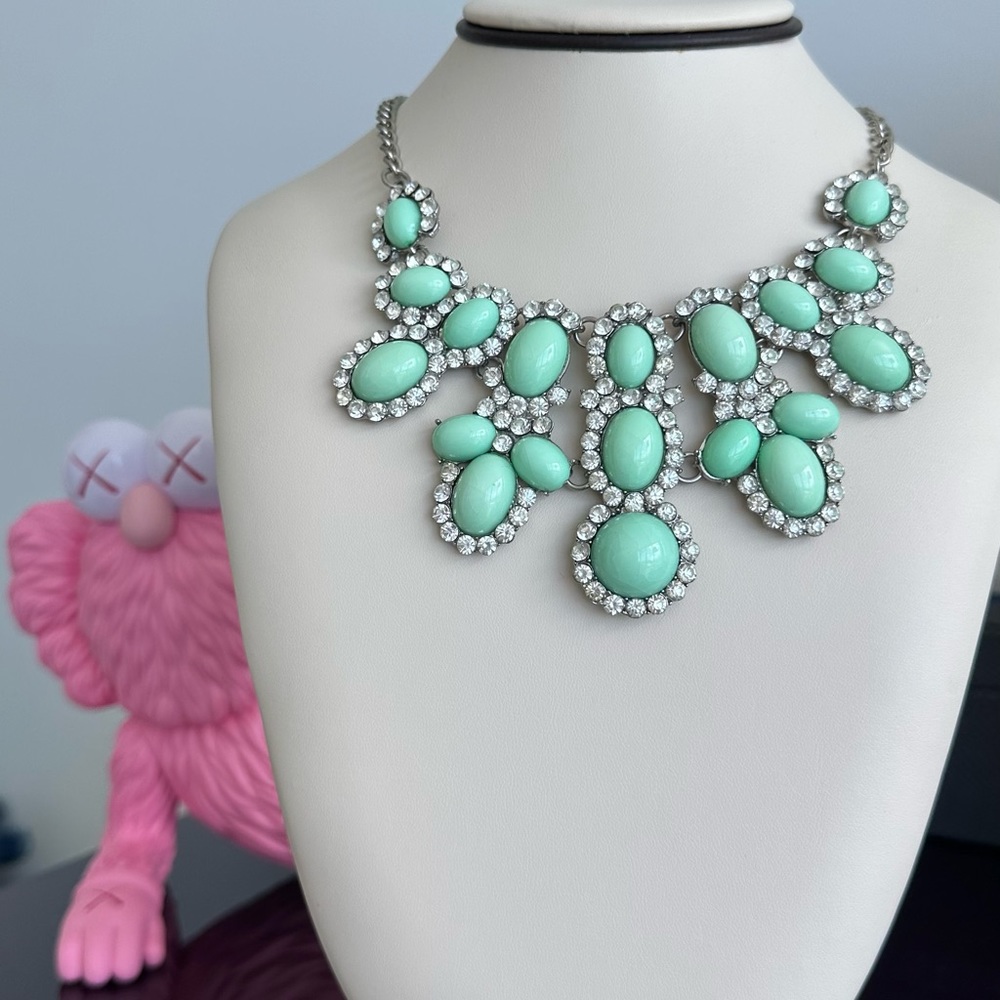Vintage Mint Jewel & Rhinestone Statement Necklace